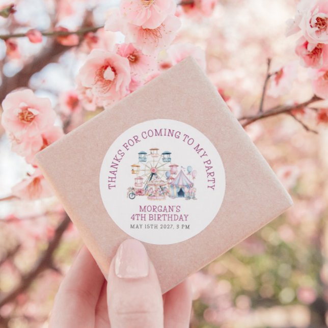 Carnival Cute Birthday Budget Thank You Classic Round Sticker (Creator Uploaded)