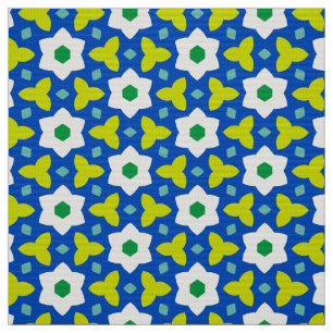CARNIVAL - Cute Flowers on Blue Geometric Floral Fabric