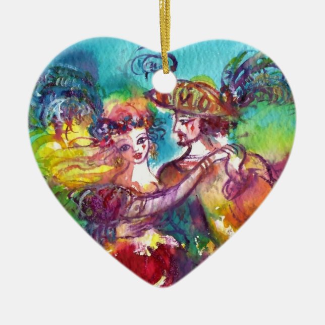 CARNIVAL DANCE  BLUE SAPPHIRE HEART CERAMIC TREE DECORATION (Front)
