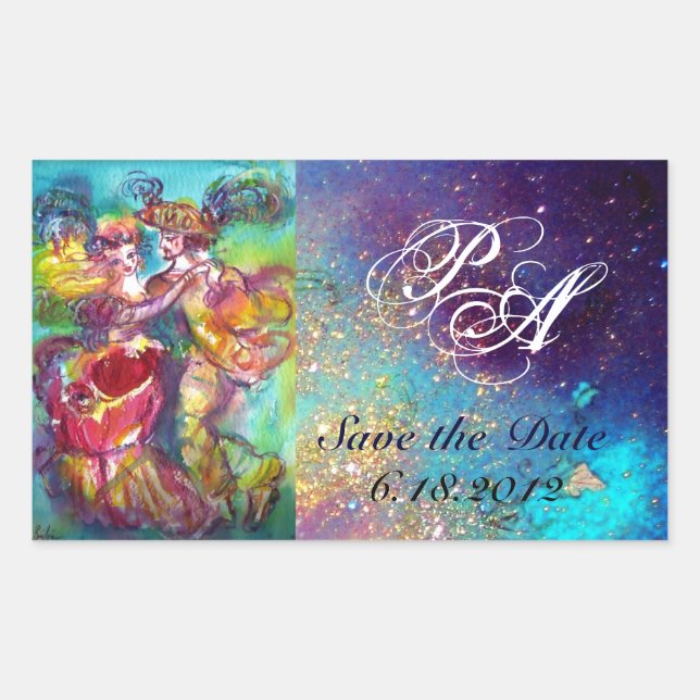 CARNIVAL DANCE / Venetian Masquerade Ball Monogram Rectangular Sticker (Front)