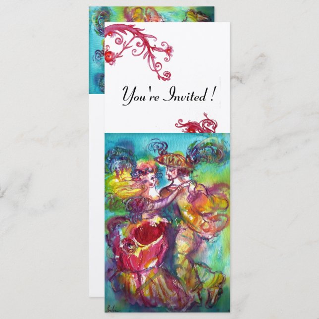 CARNIVAL DANCE vibrant blue red flourish champagne Invitation (Front/Back)