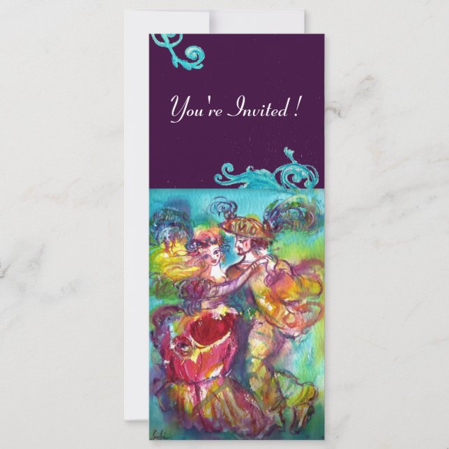 CARNIVAL DANCE , vibrant pink blue flourishes Invitation (Front)