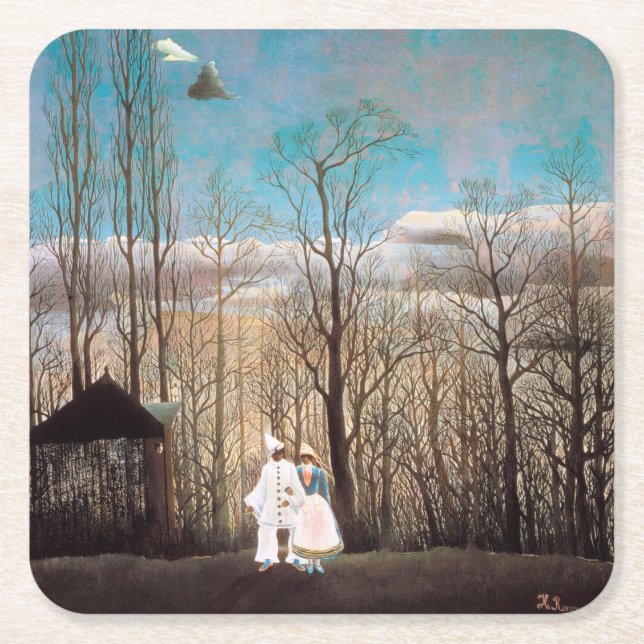 Carnival Evening, Rousseau Square Paper Coaster (Front)