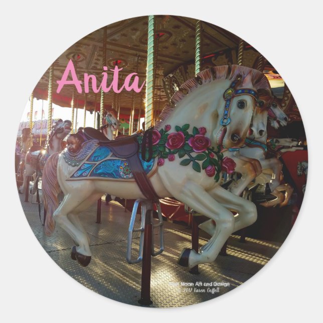 Carnival Fair Carousel Merry-Go-Roung Horse Classic Round Sticker (Front)