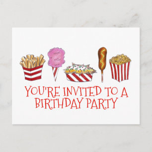 Carnival Fair Foods Birthday Party Invitation Postcard