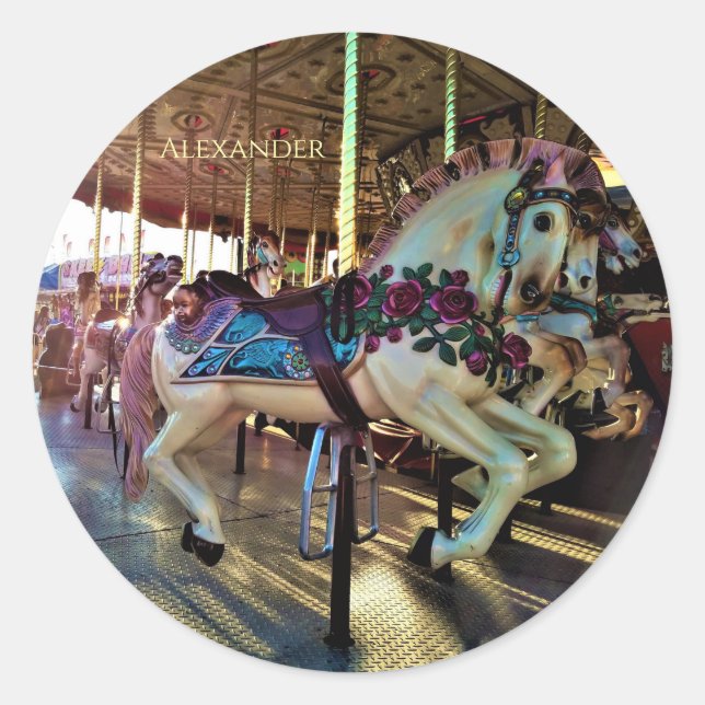 Carnival Fair Merry-Go-Round Carousel Horse Classic Round Sticker (Front)
