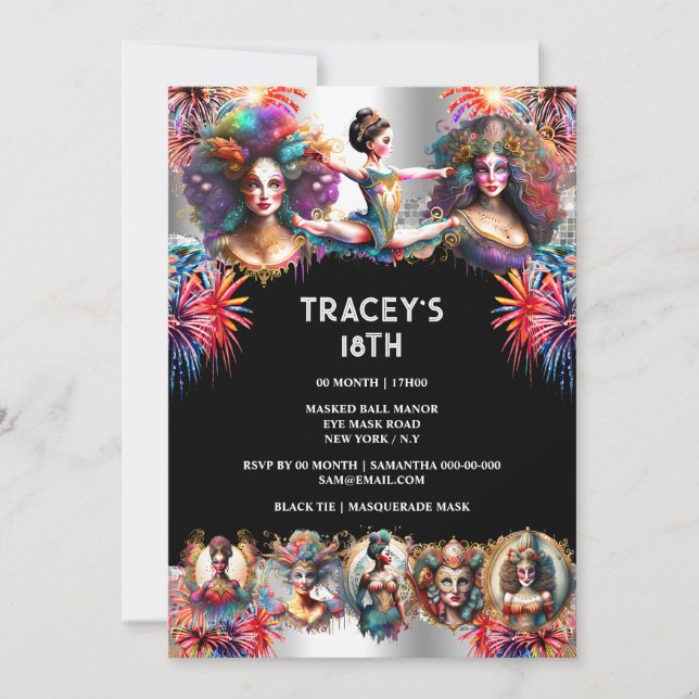 Carnival fireworks show festival ladies circus fun invitation (Front)