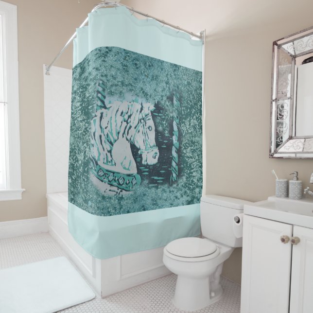 Carnival Horse Aquamarine Shower Curtain (In Situ)