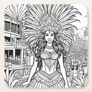 Carnival in Brazil Colouring Square Paper Coaster