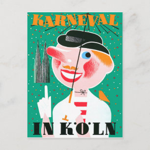 Carnival in Cologne, happy man under umbrella Postcard