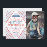 Carnival Kid Birthday Spectacular Geo Ticket Photo Announcement<br><div class="desc">Vintage carnival,  circus themed "birthday spectacular" party invitation featuring typography and geometric shapes with photo. Comes with an additional photo and pattern on the back. Customise the age on the flag accordingly. Matching thank you card is available in our shop.</div>
