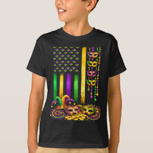 Carnival Mardi Gras Mask Usa American Flag Parade T-Shirt