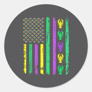 Carnival Mardi Gras Usa American Flag Crawfish Par Classic Round Sticker