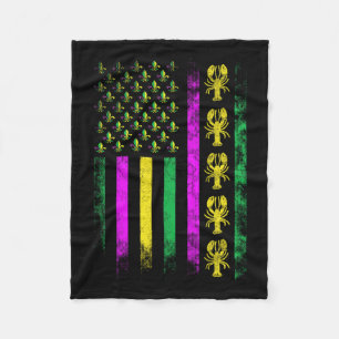 Carnival Mardi Gras Usa American Flag Crawfish Par Fleece Blanket