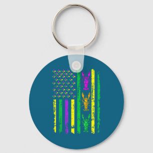 Carnival Mardi Gras Usa American Flag Crawfish Par Key Ring