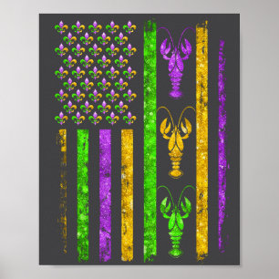 Carnival Mardi Gras Usa American Flag Crawfish Par Poster