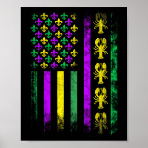 Carnival Mardi Gras Usa American Flag Crawfish Par Poster