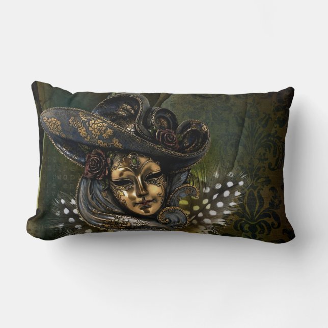 Carnival Mask -Golden Masquerade Throw Pillows (Front)