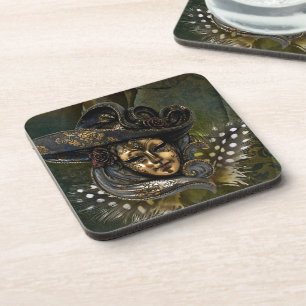 Carnival Mask-Green Damask Coaster
