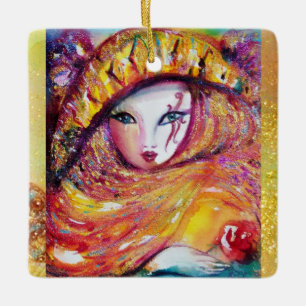CARNIVAL MASK IN YELLOW Masquerade Party Ceramic Tree Decoration