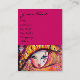 CARNIVAL MASK IN YELLOW WITH RED ROSE BUSINESS CARD