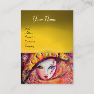 CARNIVAL MASK IN YELLOW WITH RED ROSE ,Topaz Business Card