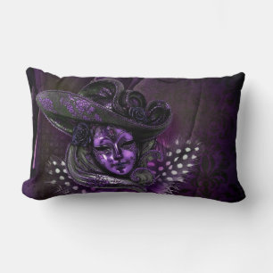 Carnival Mask-Purple Damask Throw Pillow