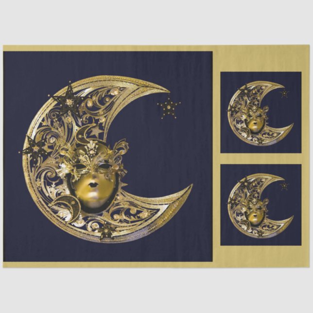 Carnival Masquerade Mask Gold  Moon 14 Decoupage Tissue Paper (Front)