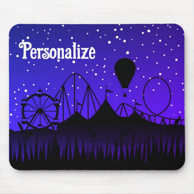 Carnival night summer fair ride black blue mouse pad (Front)