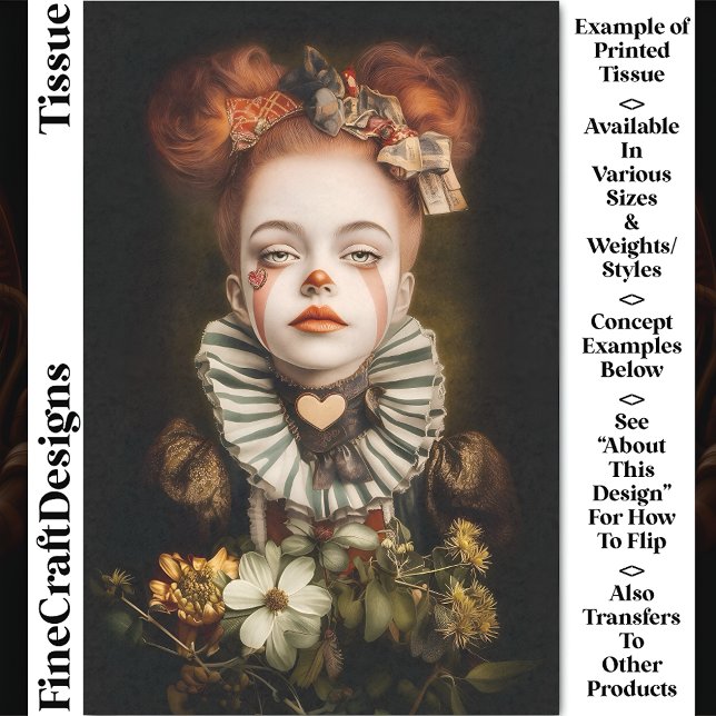 Carnival Noir Circus Cute Clown Girl CN3 Decoupage Tissue Paper (Creator Uploaded)