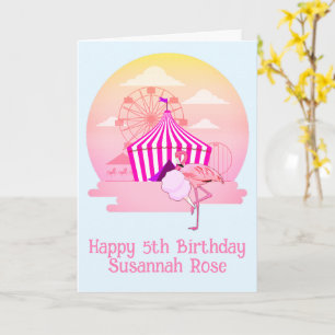 Carnival of Fun Flamingo Kids 5th Birthday Card