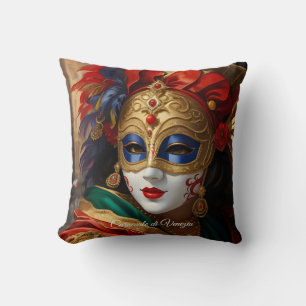 Carnival of Venice mask gold red blue Cushion