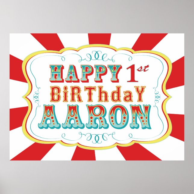 Carnival or Circus Birthday Banner for Aaron Poster (Front)