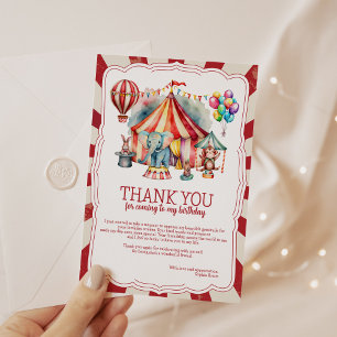 Carnival Party Circus Show & Animals Birthday Thank You Card