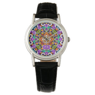 Carnival Party Time - Multicolor Mosaic & Initials Watch