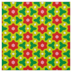 CARNIVAL - Red Geometric Flowers on Green Floral Fabric