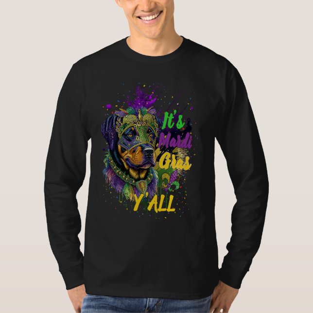 Carnival Rottweiler Mardi Gras Yall Masquerade T-Shirt (Front)