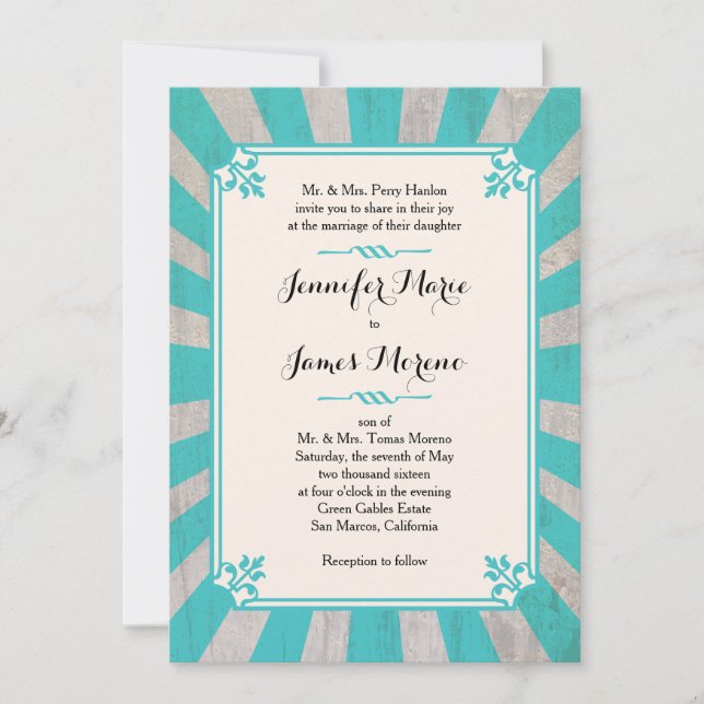 Carnival Steampunk Turquoise Wedding Invitation (Front)