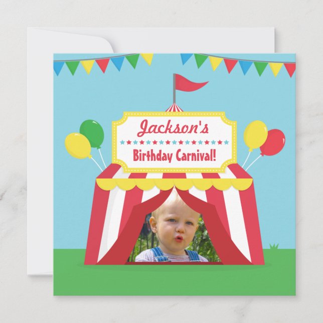 Carnival Themed Kids Birthday Party Photo Invitation (Front)