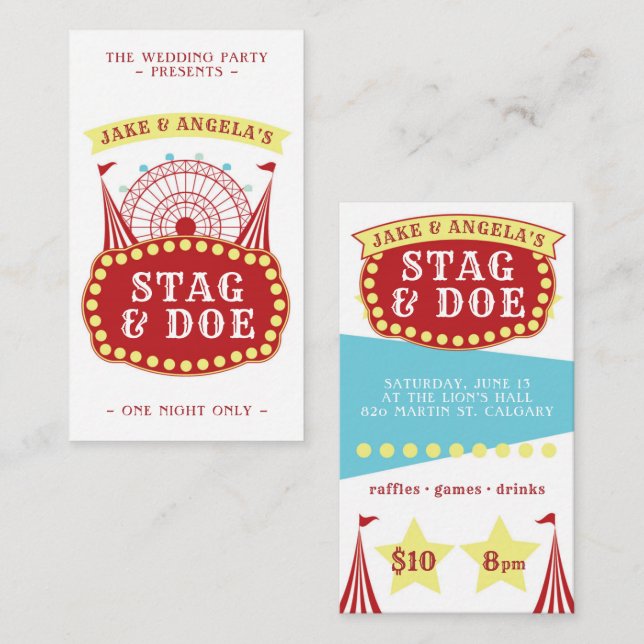 Carnival Themed Stag and Doe Tickets (Front/Back)
