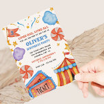 Carnival Ticket and Candy Kids Birthday Party Invitation<br><div class="desc">Come one, come all for all the fun of the fair! Cute and colourful, this kids birthday party invitation is your guests ticket to all the fun of the fair circus or carnival with big top, tickets and candy. Easy to personalise and suitable for a boy's birthday or a girl's...</div>