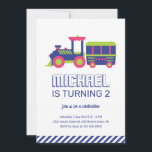 Carnival Train Blue and Green Kids Boys Birthday Invitation<br><div class="desc">Cute design for kids,  boys or girls who love dinosaur,  dino cartoon,  T-rex and other dinosaur species. Perfect for Jurassic theme birthday party. You can customise the wording to fit other occasions.</div>
