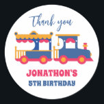 Carnival Train for Kids Birthday Party Favour Classic Round Sticker<br><div class="desc">Cute party favours for kids,  boys or girls who train and railway. Perfect for kids birthday party,  party favours and thank you label. You can also customise the text for baby shower or other occasion and party.</div>