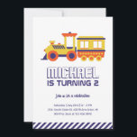 Carnival Train Purple Yellow Kids Boys Birthday Invitation<br><div class="desc">Cute design for kids,  boys or girls who love train. Perfect for carnival birthday party. You can customise the wording to fit other occasions.</div>
