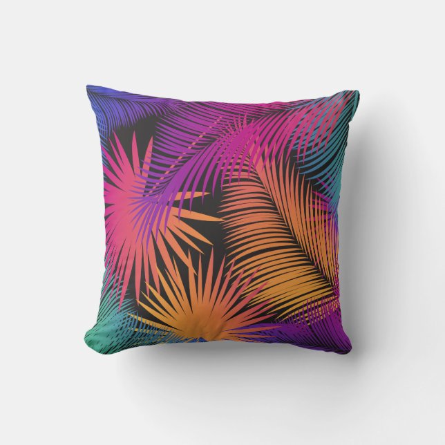 Carnival Tropical Palm Leaves Pattern Watercolor Cushion (Front)