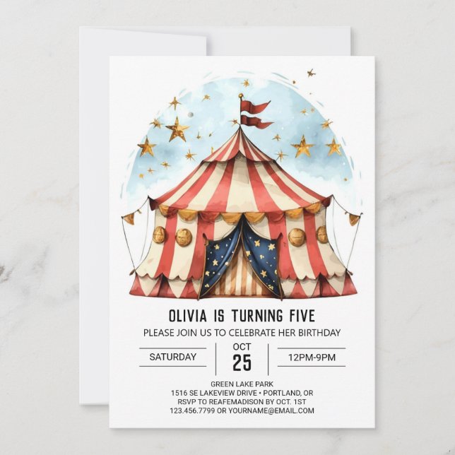 Carnival Watercolor Magic Circus Birthday Invitation (Front)