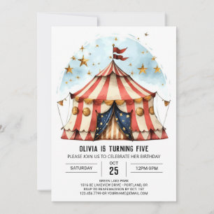 Carnival Watercolor Magic Circus Birthday Invitation
