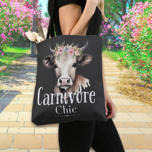 Carnivore Chic Cute Pastel Floral Cow Tote Bag