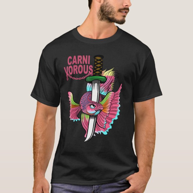 Carnivorous Betta Fish Colourful Design T-Shirt (Front)