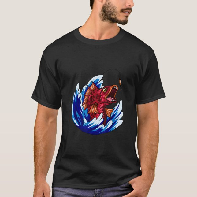 Carnivorous Fish Fishing Retro T-Shirt (Front)